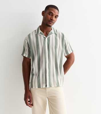 Jack & Jones Olive Cotton Stripe Print Short Sleeve Shirt