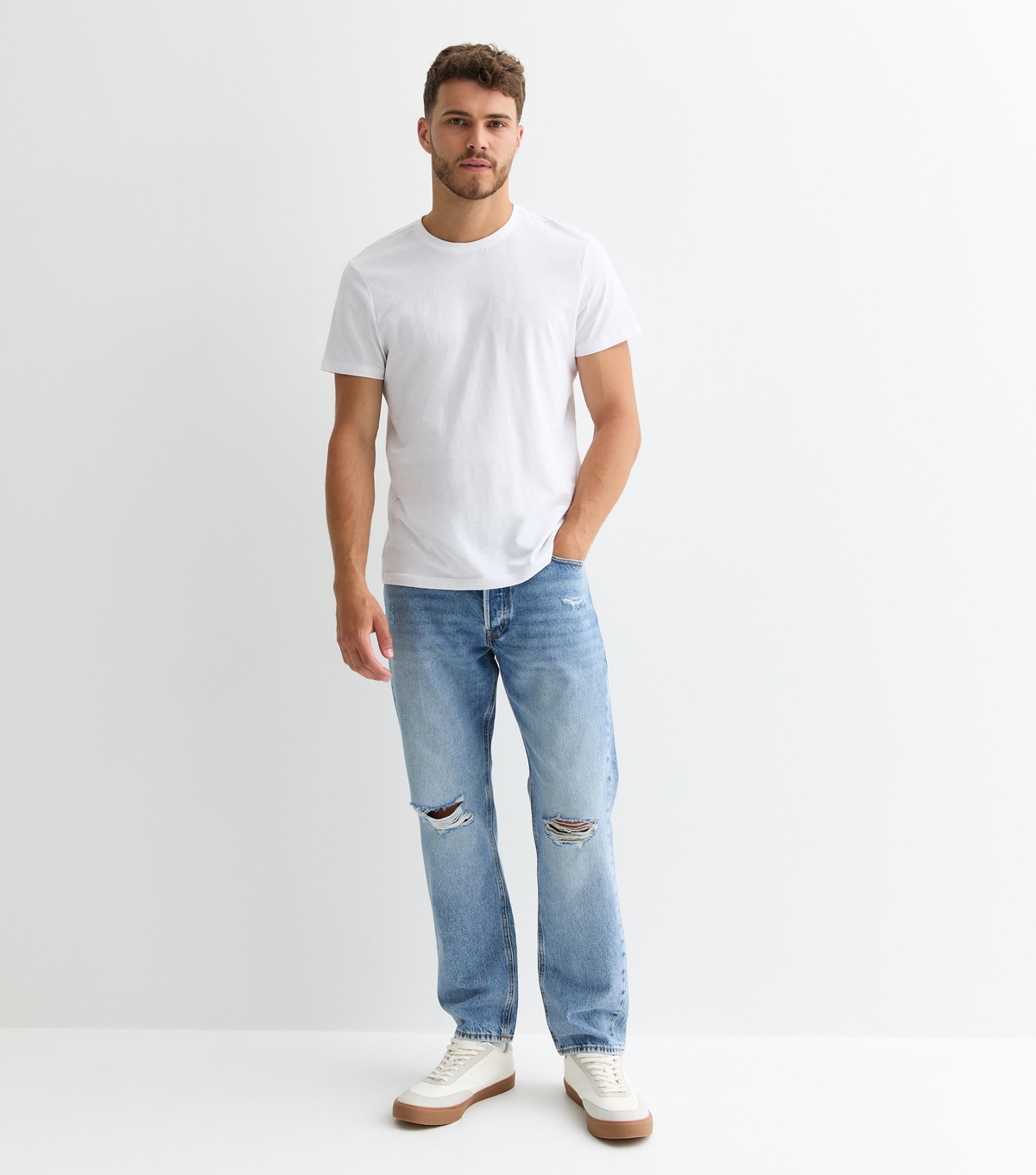 Men's Blue Ripped-Knee Jeans Jack & Jones New Look