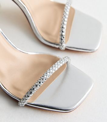 Truffle Silver Diamante Stiletto Heel Sandals New Look