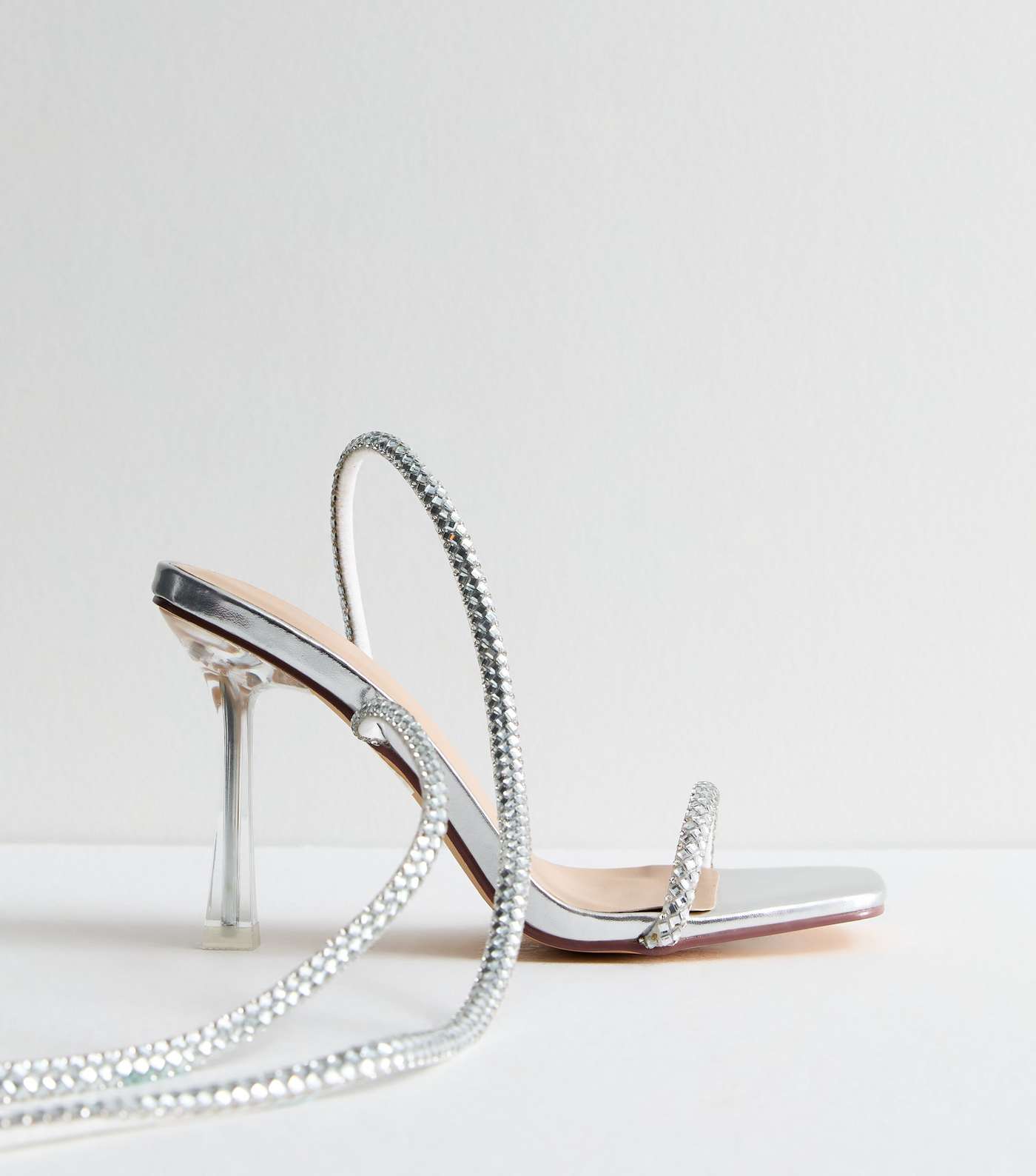 Truffle Silver Diamante Stiletto Heel Sandals Image 5