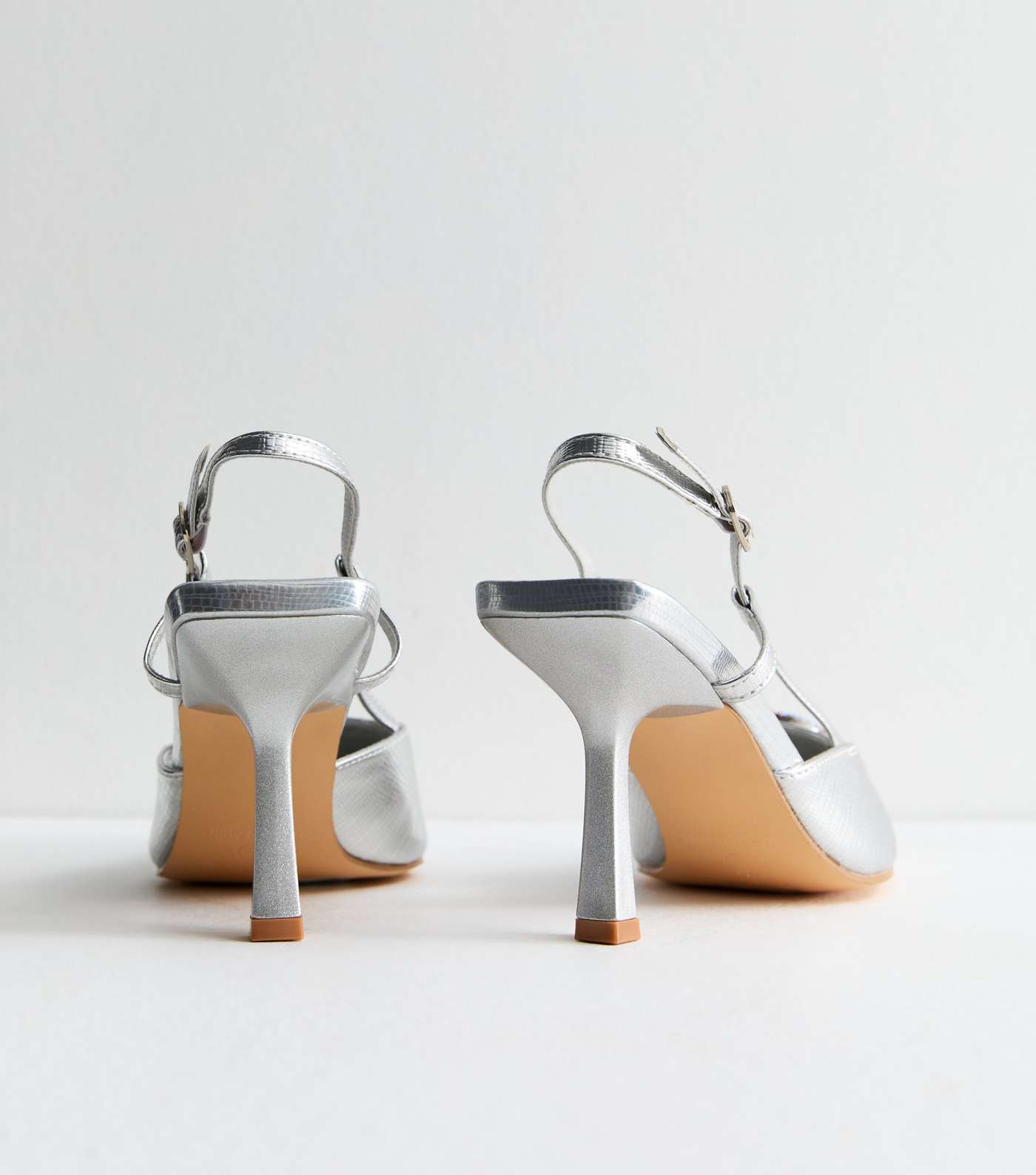 Truffle Silver Slingback Stiletto Heel Court Shoes Image 4