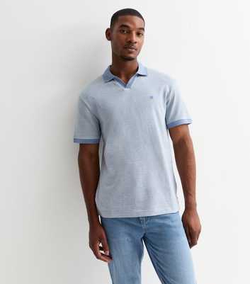 Jack & Jones Blue Cotton Blend Split Neck Polo Shirt