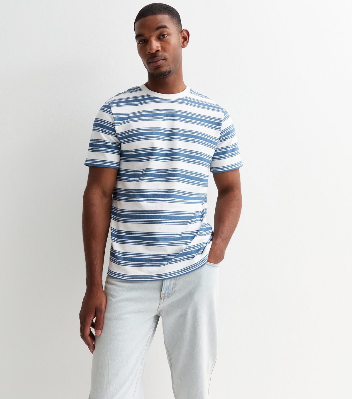 Men's Blue Cotton Stripe Print T-Shirt Jack & Jones New Look