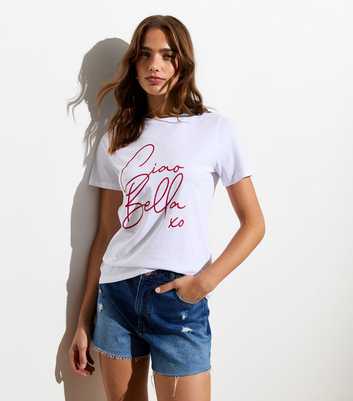 White Ciao Bella Logo Girlfriend T-Shirt