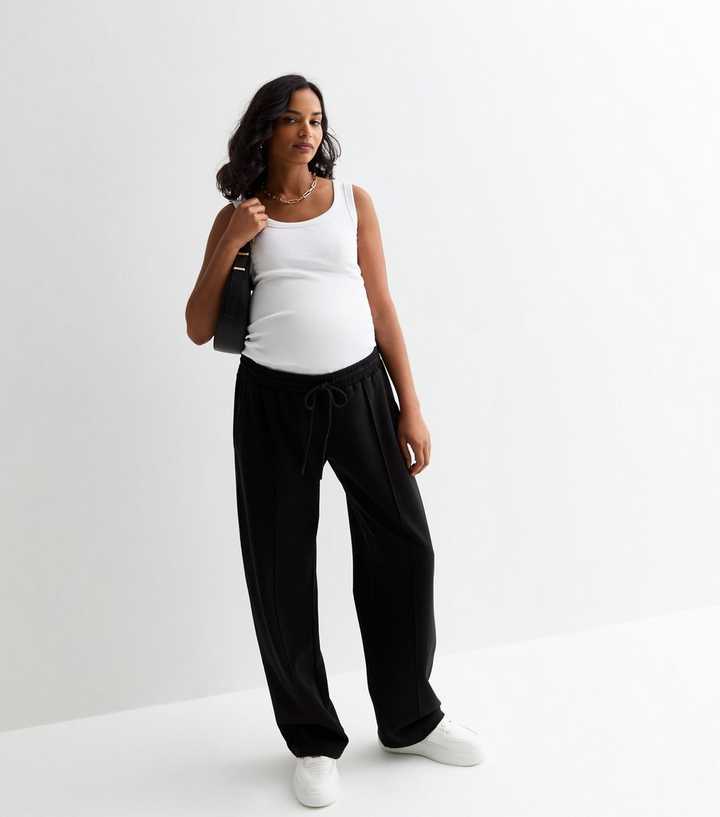 Maternity Black Pintuck Wide Leg Joggers