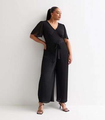 Curves Black Pleated Wide Leg Jumpsuit New Look