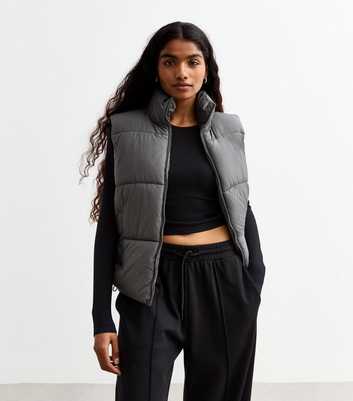 Petite Grey Puffer Crop Gilet