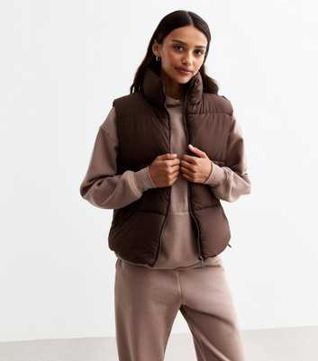 Brown Crop Puffer Gilet