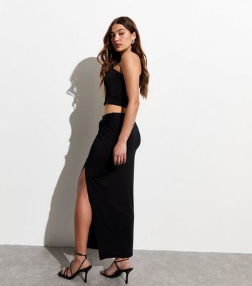 Black Knot Side Maxi Skirt New Look