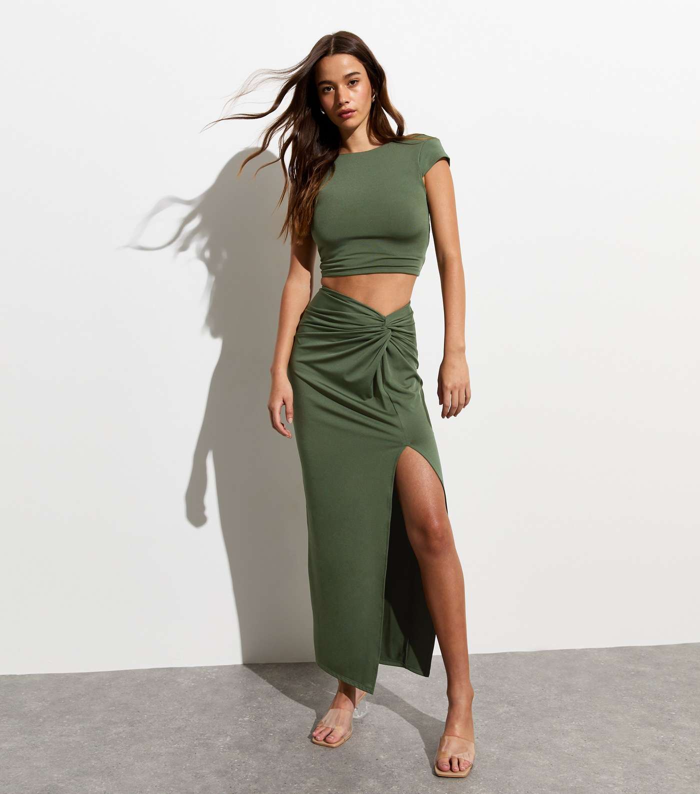 Olive Knot Side Maxi Skirt Image 5