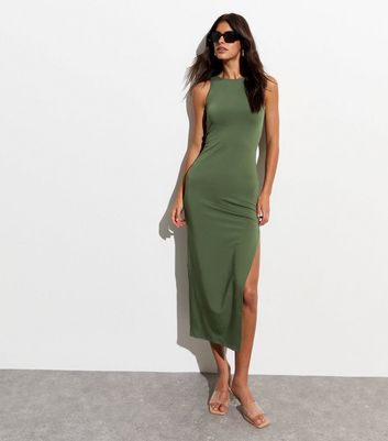 Olive Sleeveless Side Split Midi Dress New Look