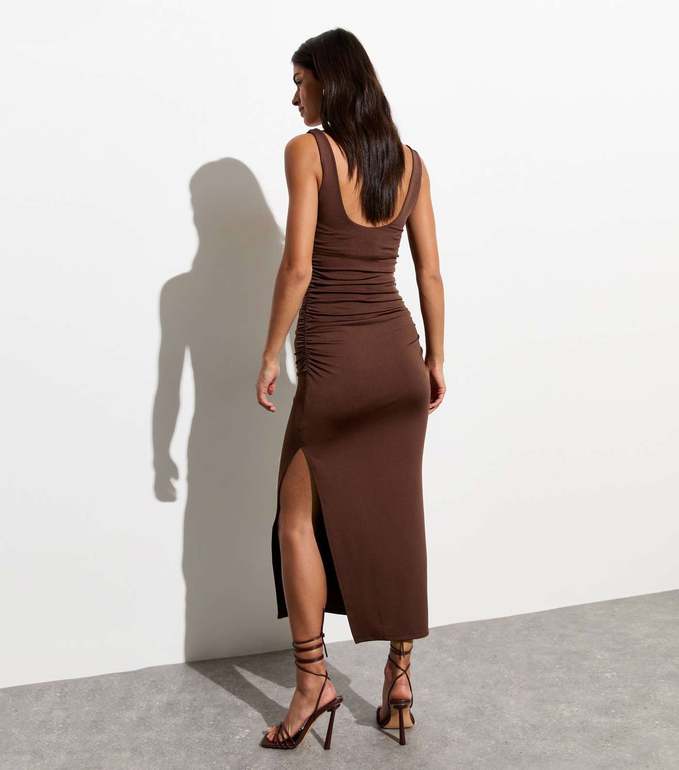 Dark Brown Square Neck Midi Dress Image 4