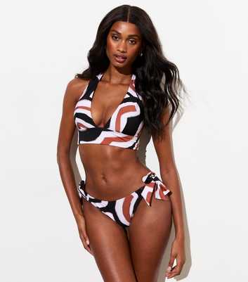 Brown Abstract-Print Halter Bikini Top