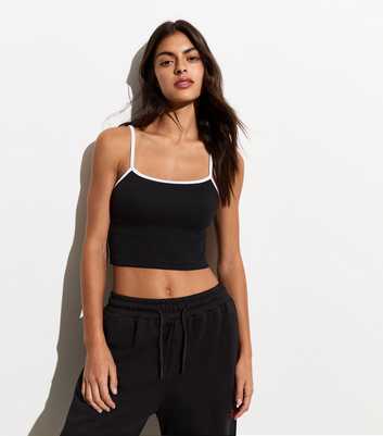 Black Contrast Rib Crop Cami Vest