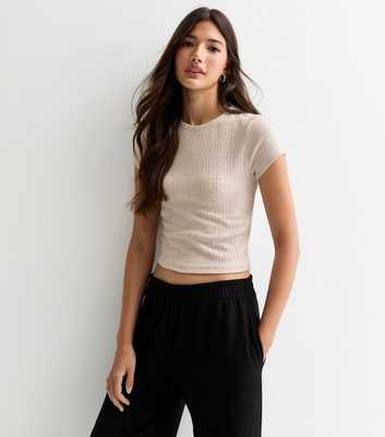 Cream Ribbed Cropped T-Shirt
