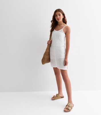 Girls Off White Cotton Crochet Beach Dress