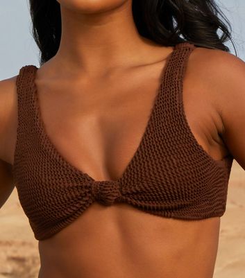 Moda Minx Brown Textured Bikini Top New Look
