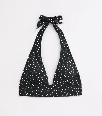 Black Polka Dot Halter-Neck Bikini Top New Look