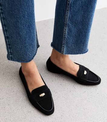 Black suede penny loafers online