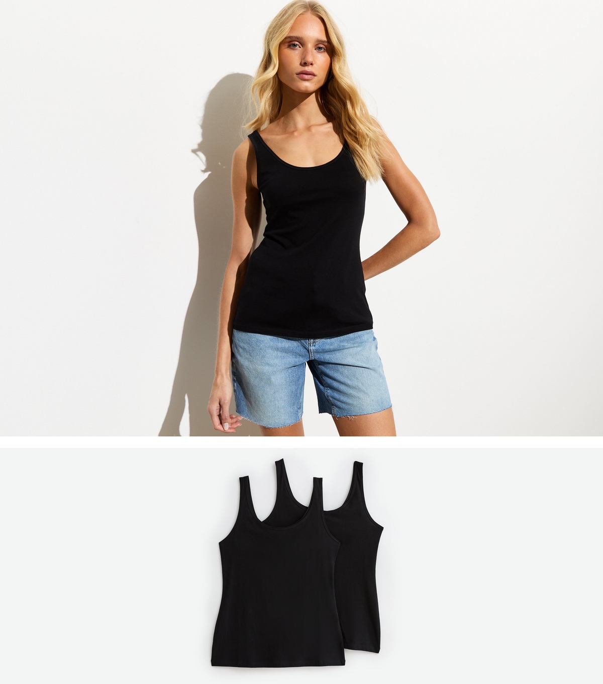 Women's 2 Pack Black Cotton-Jersey Vest Tops New Look