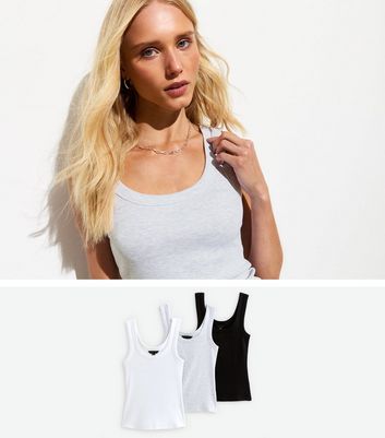 Multipack of 3 Ribbed Jersey Vest Tops New Look