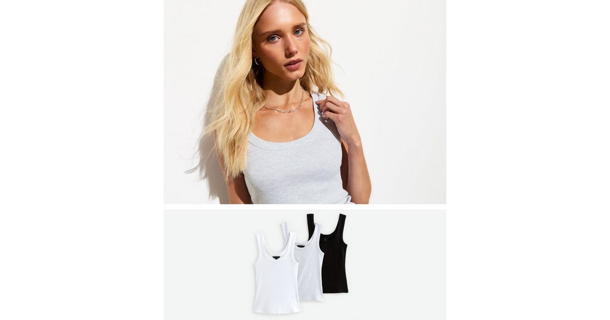 Multipack of 3 Ribbed Jersey Vest Tops New Look