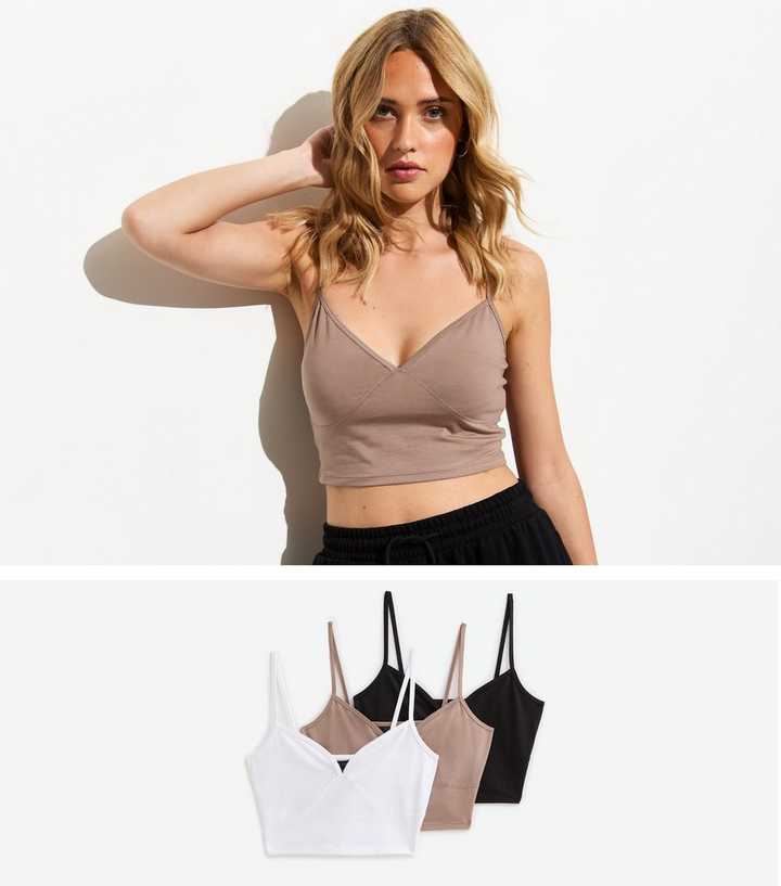 3 Pack of Crop Stretch-Cotton Bralet Tops 