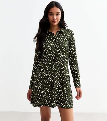 Off White/ Green Abstract Print Mini Dress main image 1