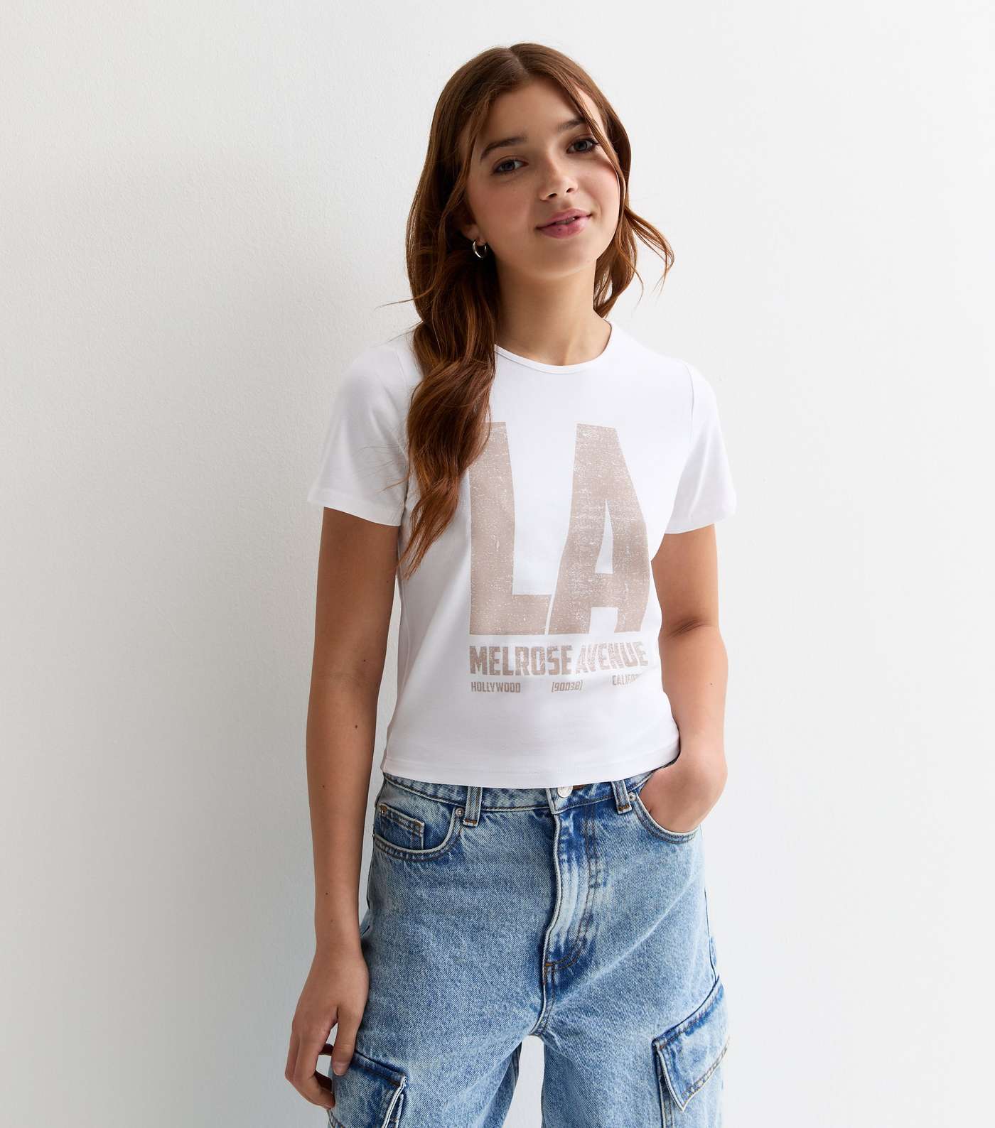 Girls White LA Slogan Cotton T-Shirt Image 3