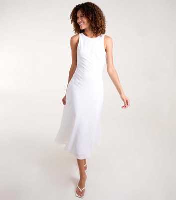 Blue Vanilla White Bias Cut Midi Dress