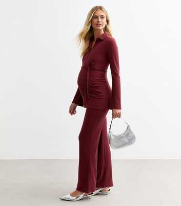 Maternity Burgundy Ribbed Wide Leg Trousers