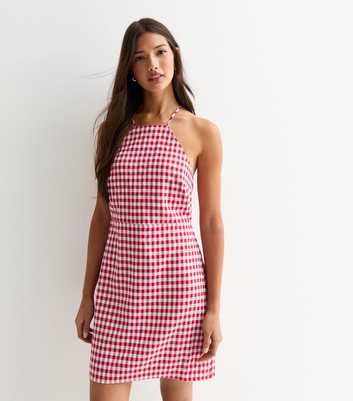 Red Gingham Strappy Mini Dress