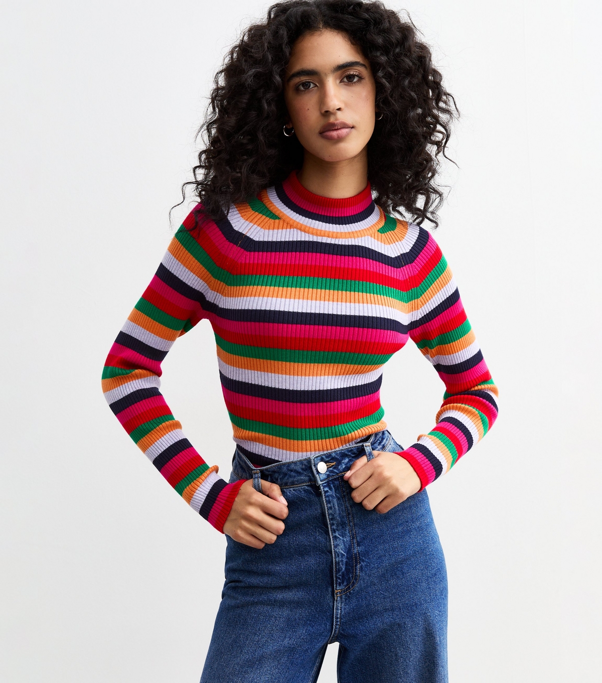Women's Pink Striped High Neck Jumper Sunshine Soul New Look