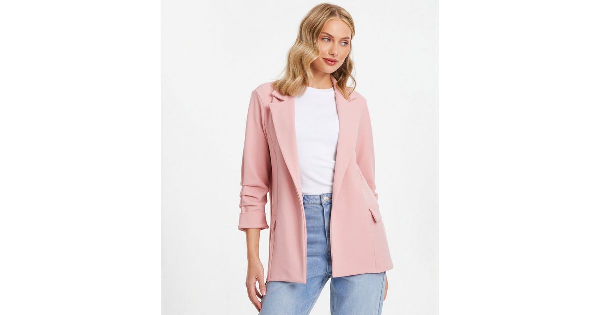 QUIZ Pink Ruched Sleeve Blazer New Look