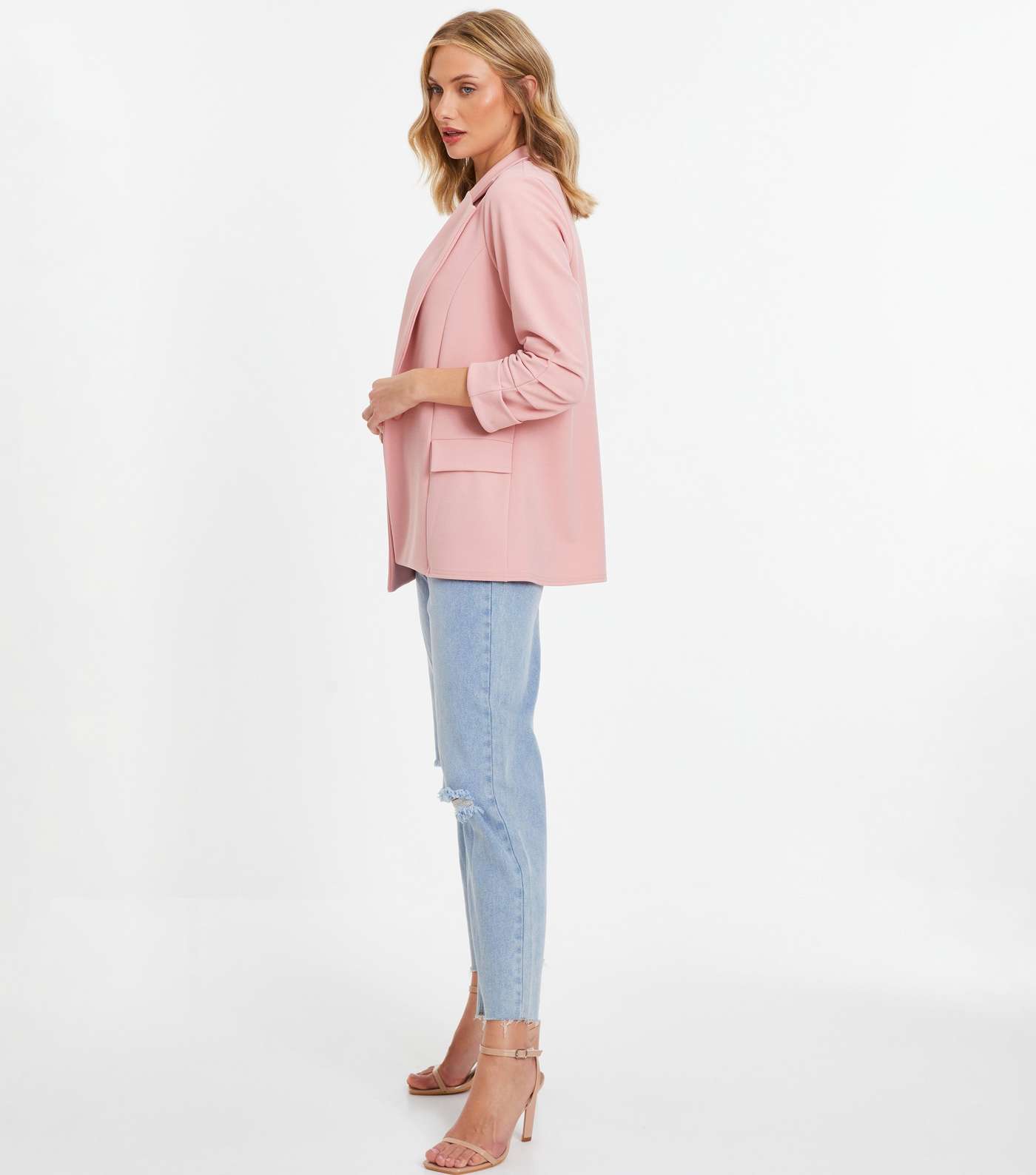 QUIZ Pink Ruched Sleeve Blazer Image 2