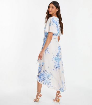QUIZ White Floral Print Wrap Midi Dress New Look