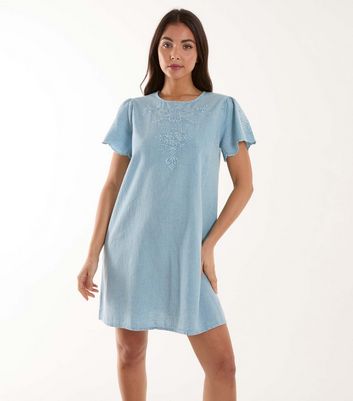 Pale Blue Vanilla Blue Embroidered Mini Dress New Look