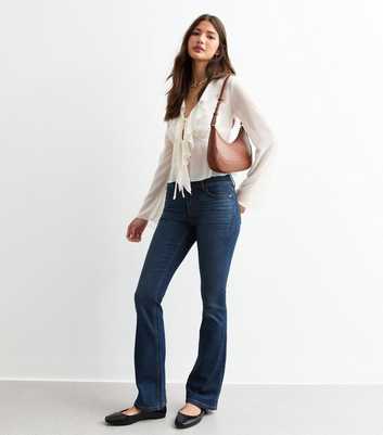 Navy Double Waistband Flared Jeans