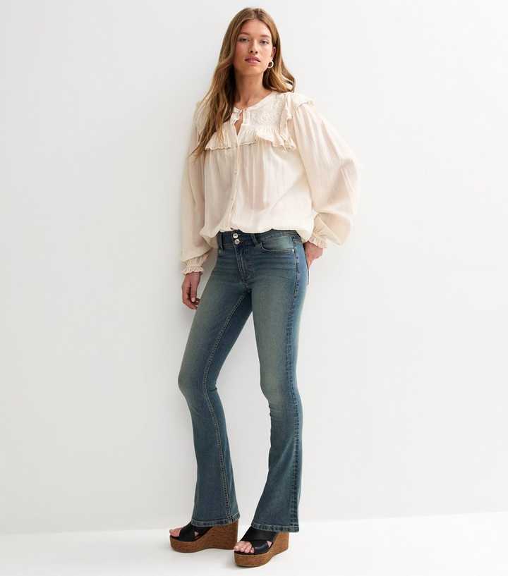 Blue Vintage Tint Double Waistband Flared Jeans