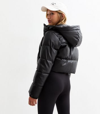 Patent leather cropped puffer jacket on sale