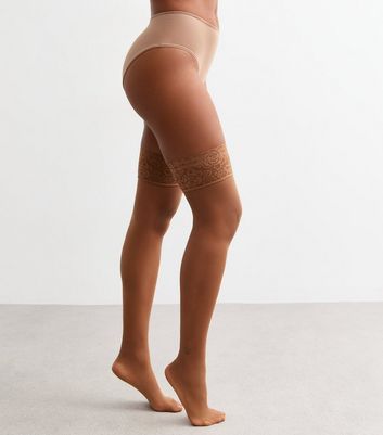 Tan Lace Trim Hold Up Tights
