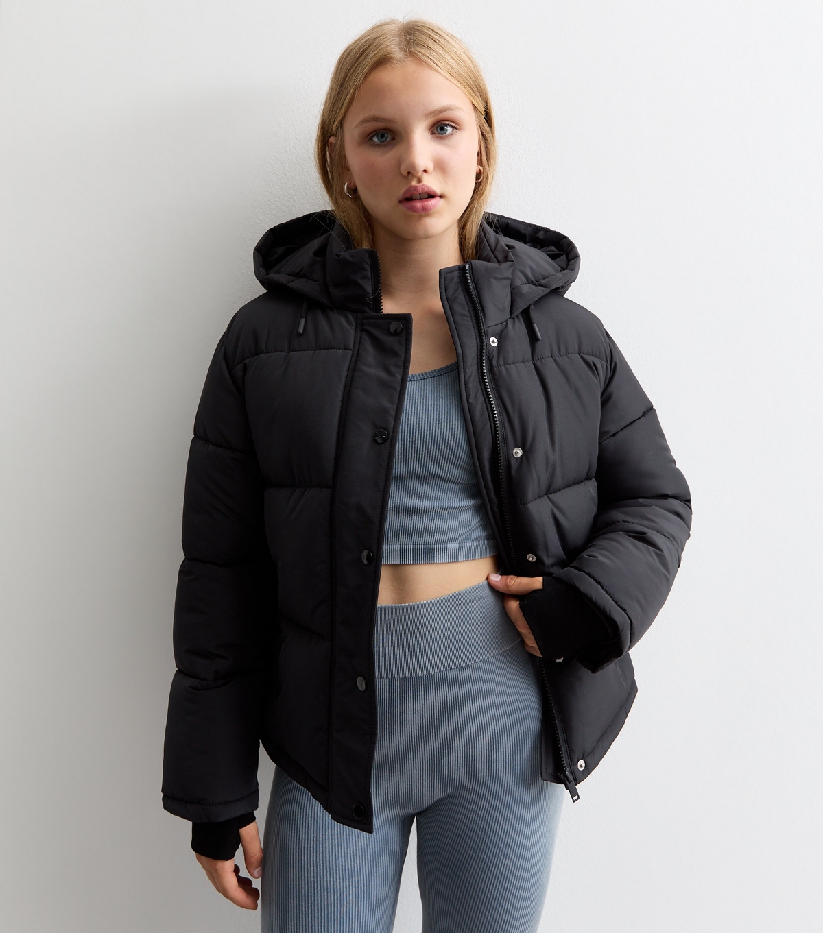 Girls' Black Hooded Puffer Coat New Look