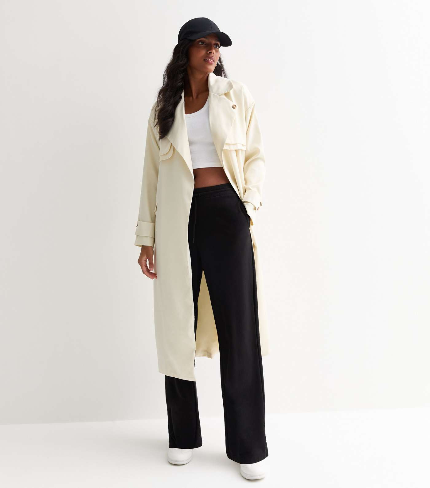Gini London Cream Belted Longline Trench Coat Image 3