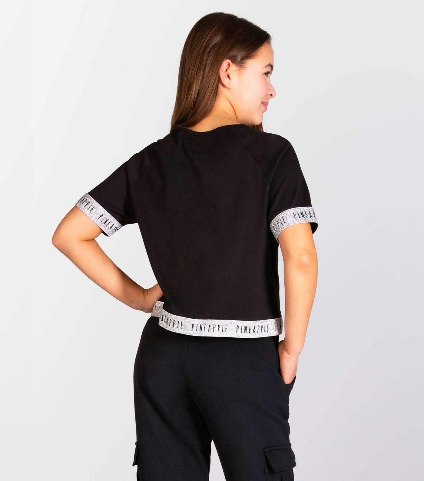 Pineapple Girls Black Glitter Tape Crop T-Shirt Image 3