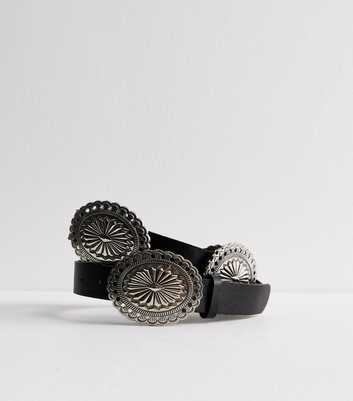 Black Leather-Look Metal Buckle Belt