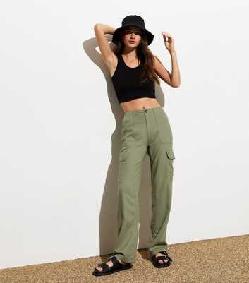ONLY Olive Linen Blend Cargo Trousers