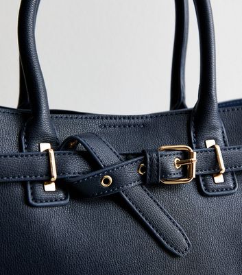 Navy Triple Compartment Buckle Tote Bag New Look