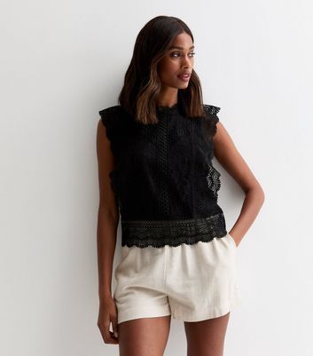 ONLY Black Lace Layered Sleeveless Top New Look