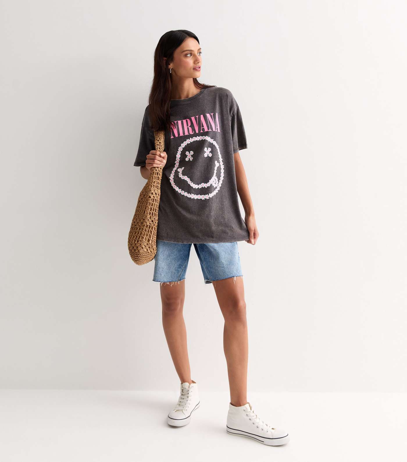 Dark Grey Daisy Nirvana Logo Oversized T-Shirt Image 3