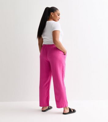 ONLY Curves Pink Drawstring Linen-Blend Trousers New Look